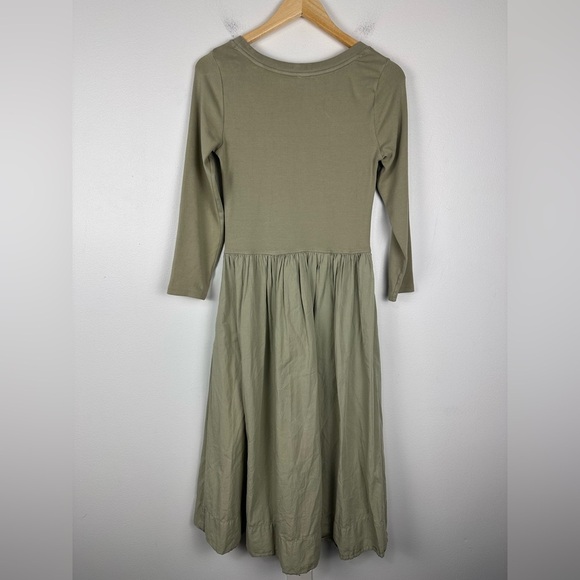 Free People Sage Green Beach Aelia Drop-Waist Midi Dress Flared Women’s Sz M - Picture 6 of 9